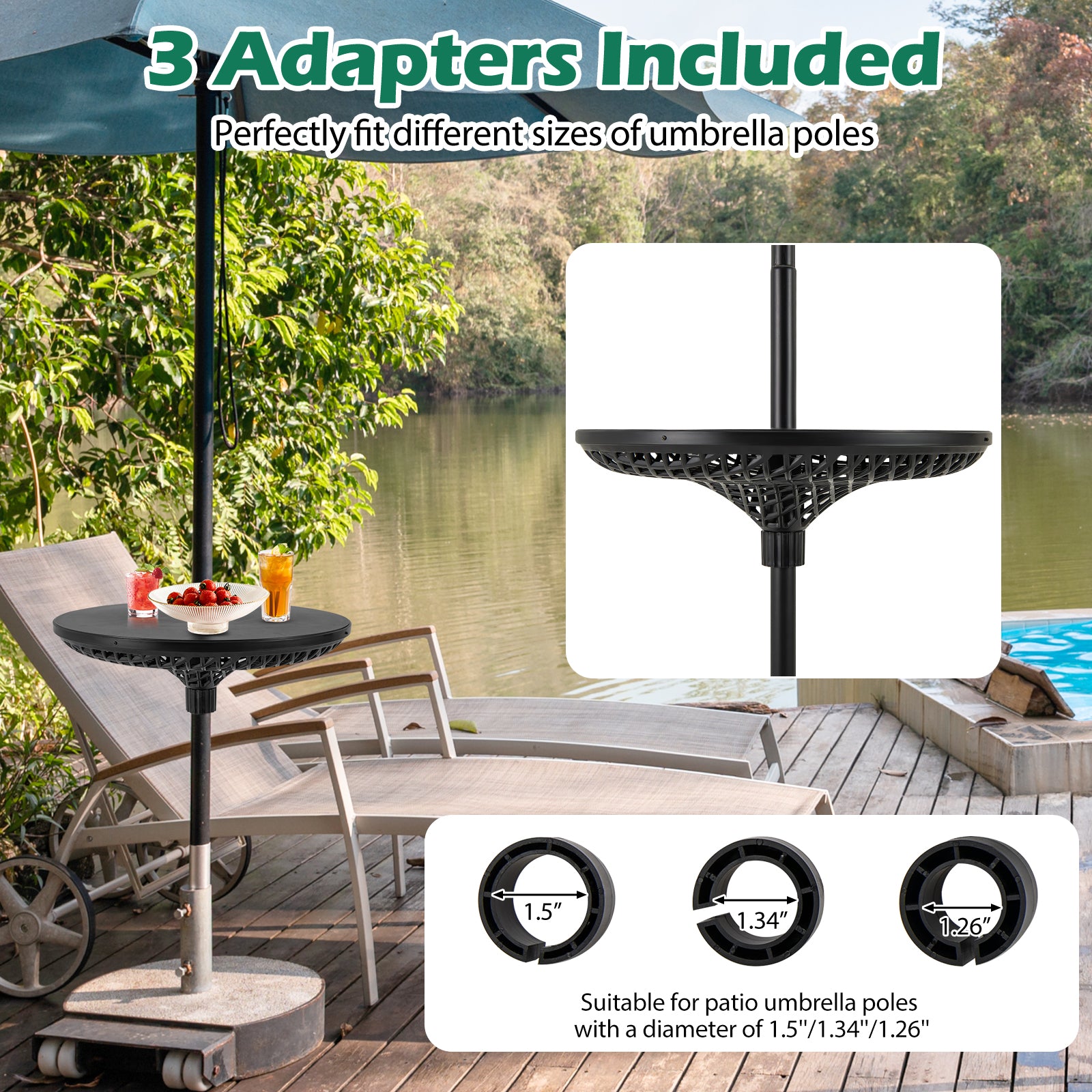Patio Umbrella Table Tray Adjustable with Umbrella Poles, Black Outdoor Umbrella Bases at Gallery Canada