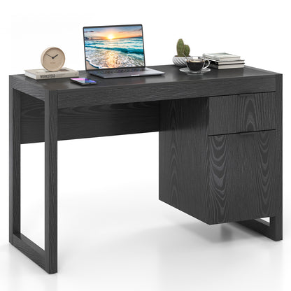 Modern Computer Desk With Cabinet And Drawer, Black Writing Desks Black at Gallery Canada