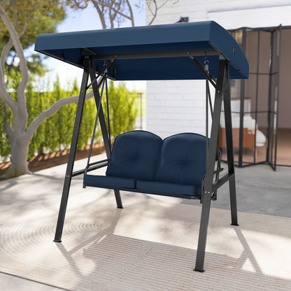2-Person Outdoor Porch Swing with A-Shaped Metal Stand and Adjustable Canopy, Navy Porch Swings at Gallery Canada