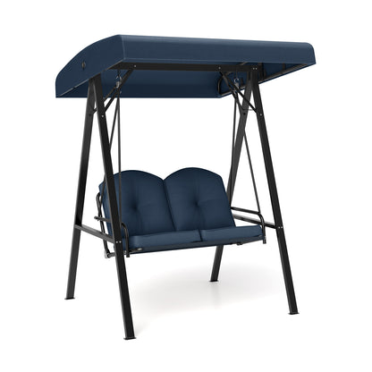 2-Person Outdoor Porch Swing with A-Shaped Metal Stand and Adjustable Canopy, Navy Porch Swings at Gallery Canada