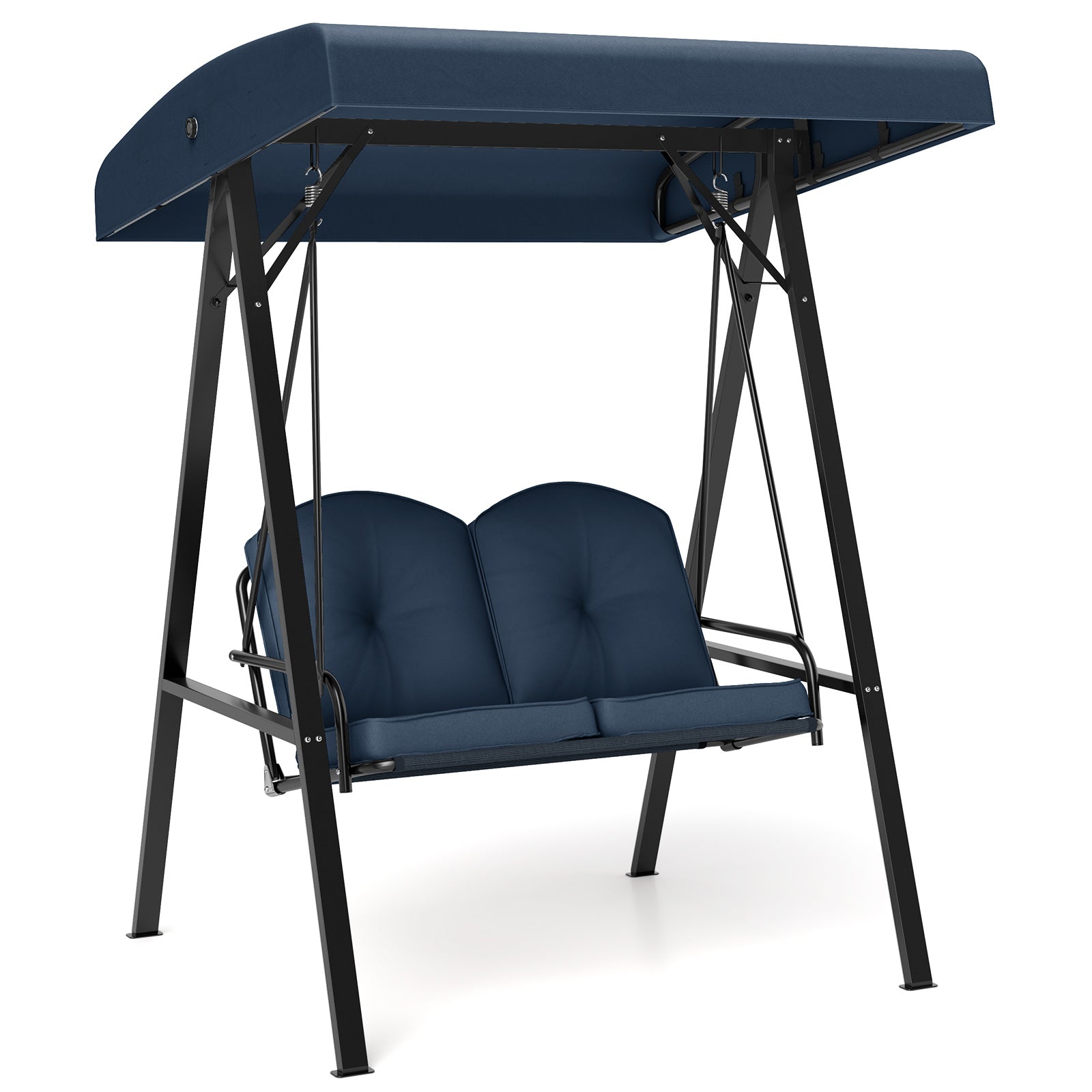 2-Person Outdoor Porch Swing with A-Shaped Metal Stand and Adjustable Canopy, Navy Porch Swings at Gallery Canada