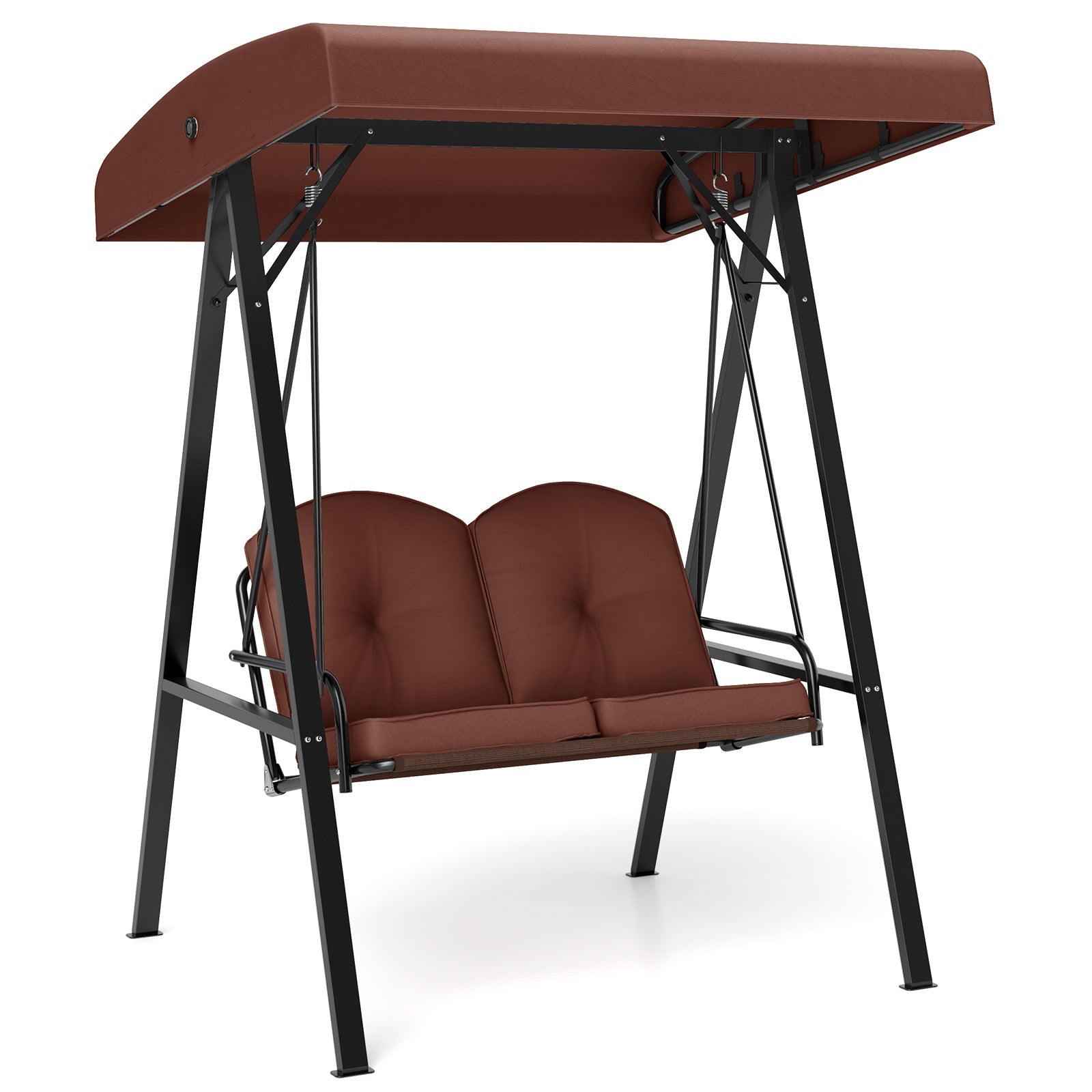 2-Person Outdoor Porch Swing with A-Shaped Metal Stand and Adjustable Canopy, Brown Porch Swings at Gallery Canada
