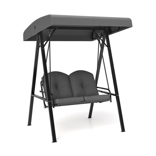 2-Person Outdoor Porch Swing with A-Shaped Metal Stand and Adjustable Canopy, Gray
