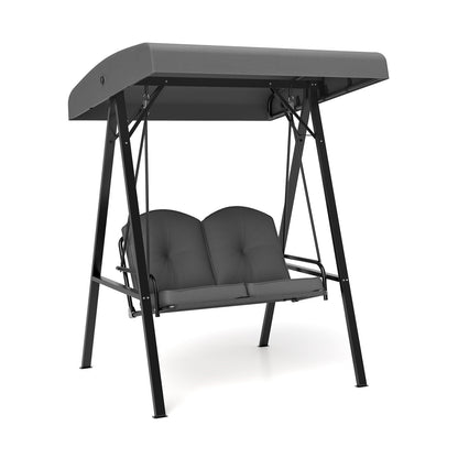 2-Person Outdoor Swing With Metal Stand, Adjustable Canopy, Gray Porch Swings Gray at Gallery Canada