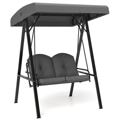 2-Person Outdoor Porch Swing with A-Shaped Metal Stand and Adjustable Canopy, Gray Porch Swings at Gallery Canada