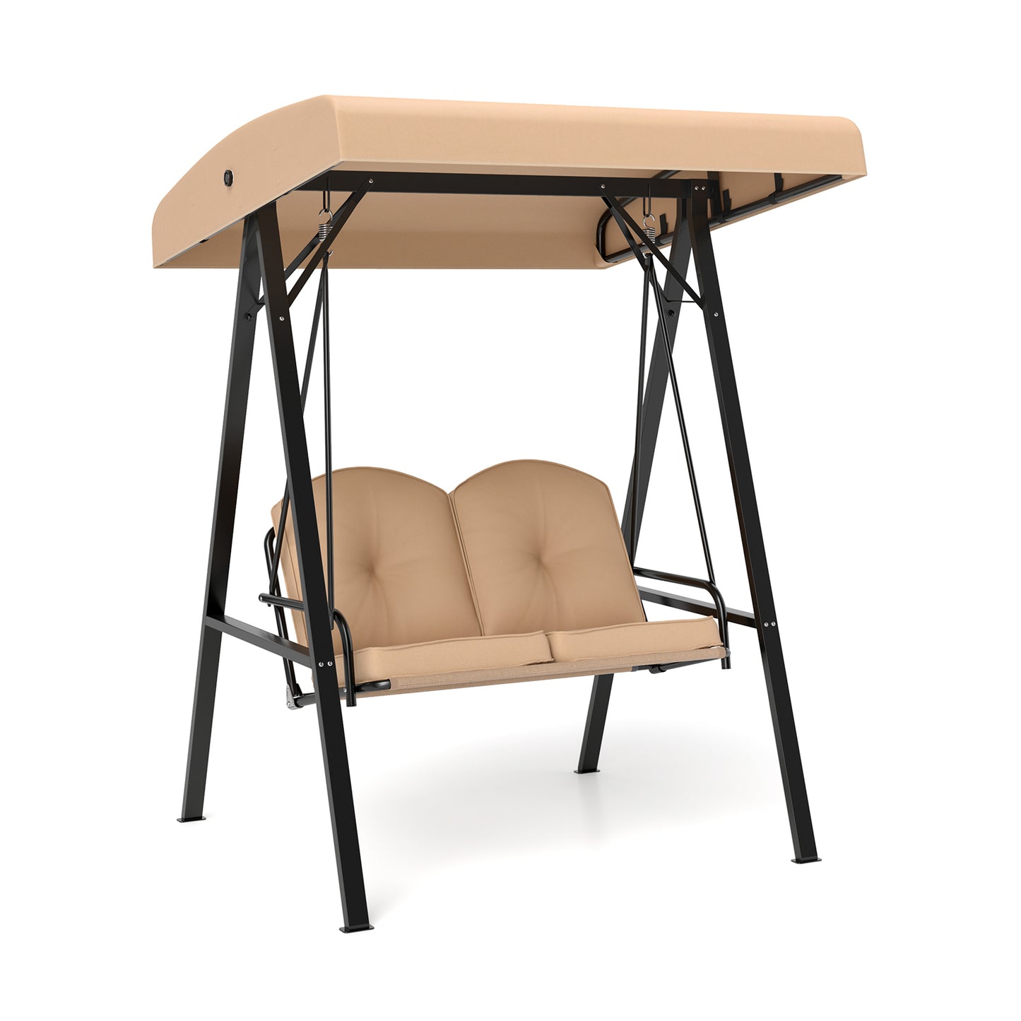 2-Person Outdoor Porch Swing with A-Shaped Metal Stand and Adjustable Canopy, Beige Porch Swings Beige at Gallery Canada