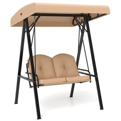 2-Person Outdoor Porch Swing with A-Shaped Metal Stand and Adjustable Canopy, Beige Porch Swings at Gallery Canada