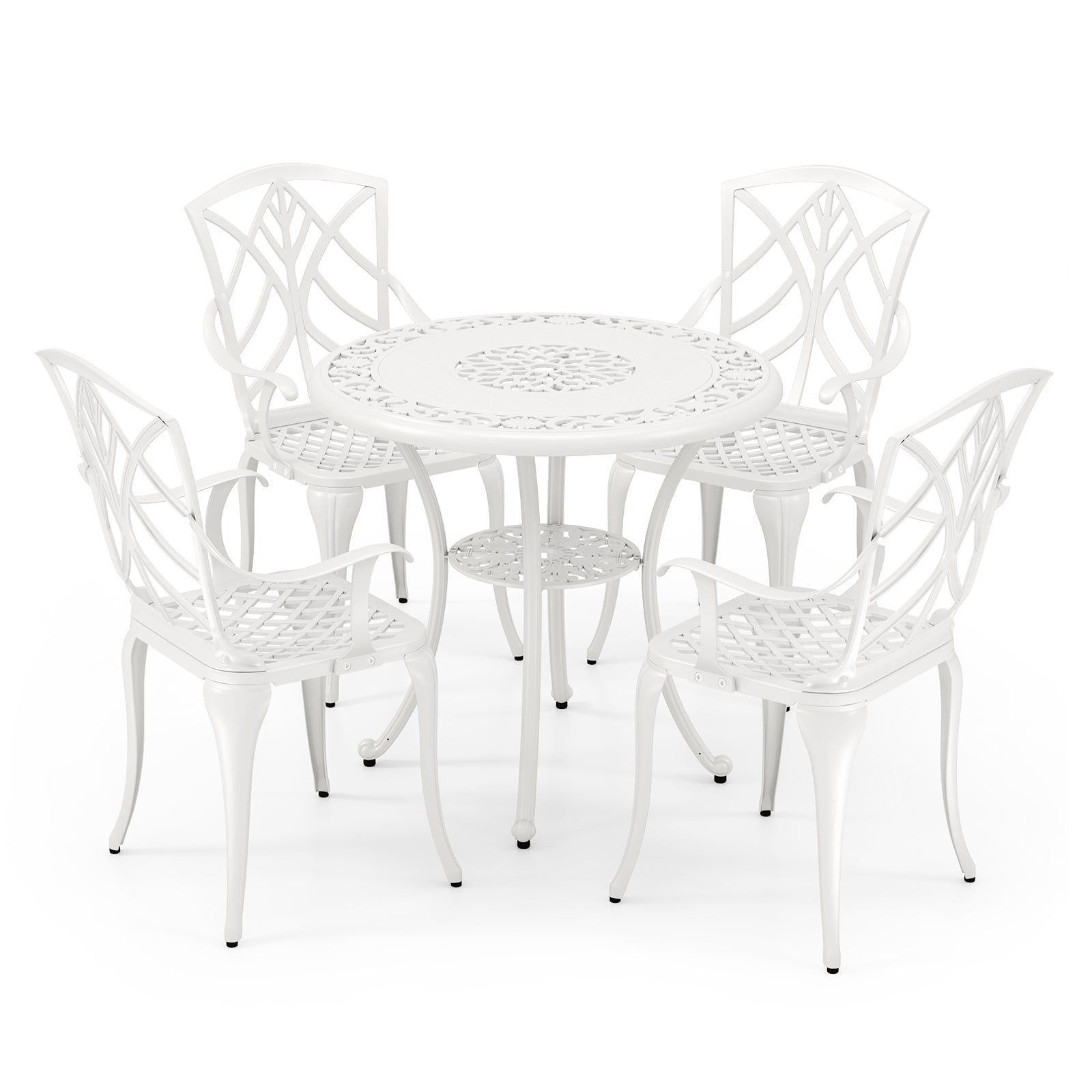 31.5 Inch Round Patio Dining Table for 4 Cast Aluminum with 2-Inch Umbrella Hole, White Patio Dining Tables at Gallery Canada