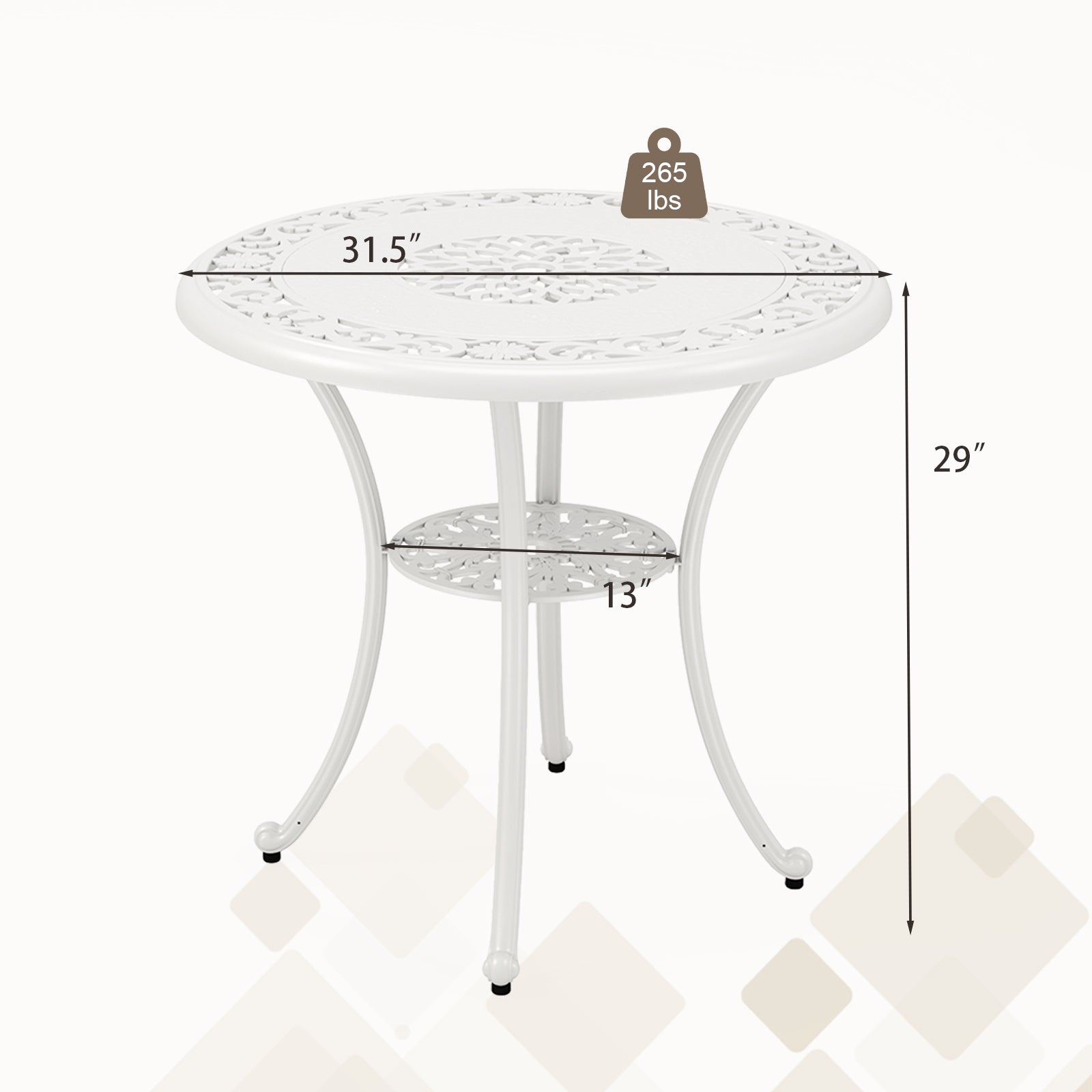 31.5 Inch Round Patio Dining Table for 4 Cast Aluminum with 2-Inch Umbrella Hole, White Patio Dining Tables at Gallery Canada