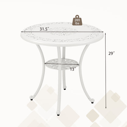 31.5 Inch Round Patio Dining Table for 4 Cast Aluminum with 2-Inch Umbrella Hole, White Patio Dining Tables at Gallery Canada