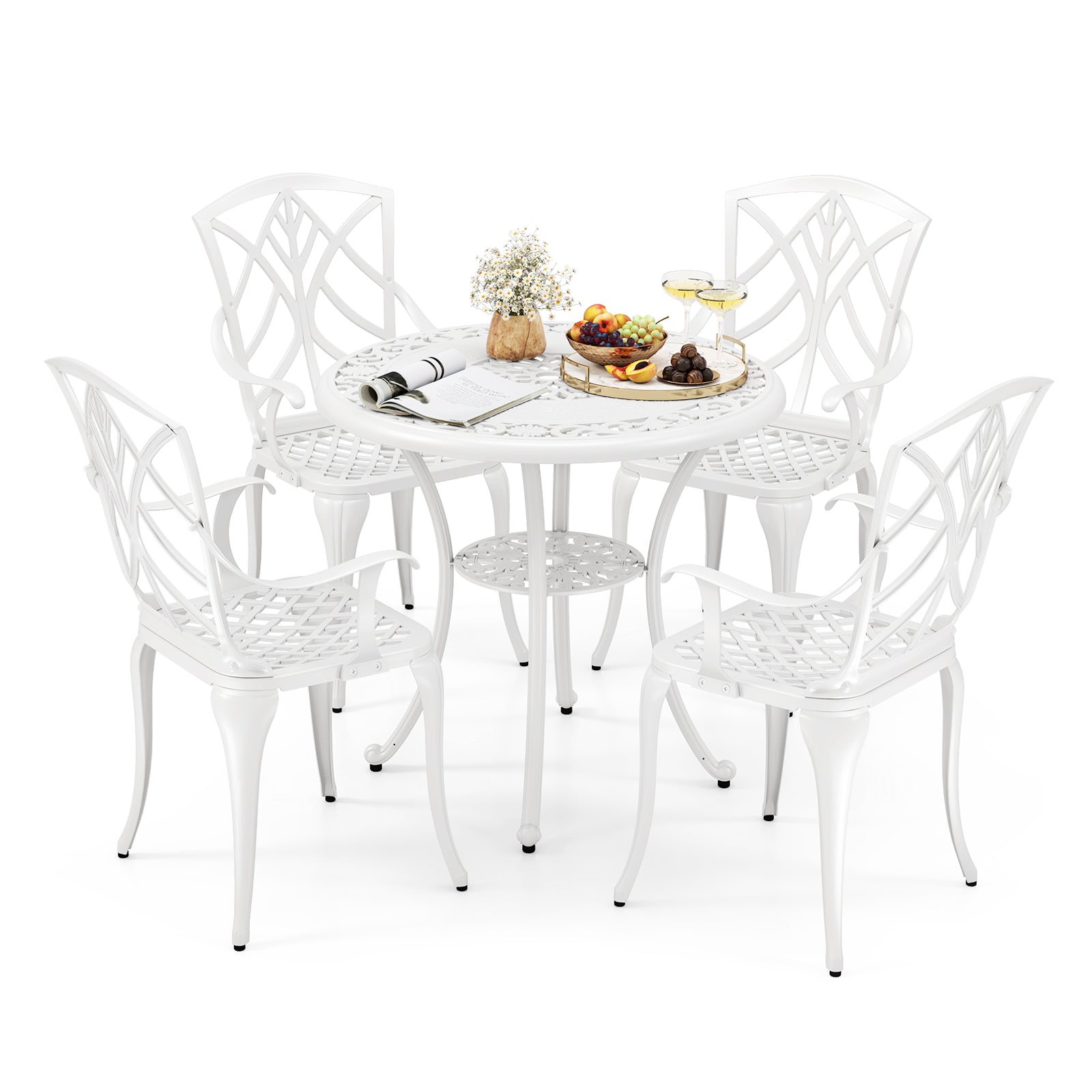 31.5 Inch Round Patio Dining Table for 4 Cast Aluminum with 2-Inch Umbrella Hole, White Patio Dining Tables at Gallery Canada