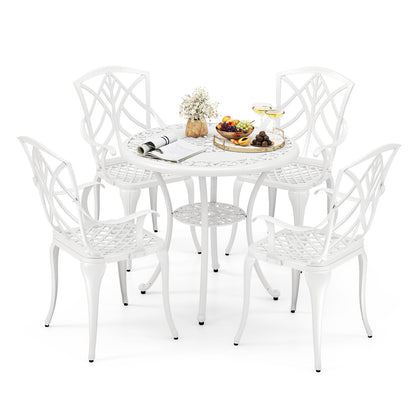 31.5 Inch Round Patio Dining Table for 4 Cast Aluminum with 2-Inch Umbrella Hole, White Patio Dining Tables at Gallery Canada