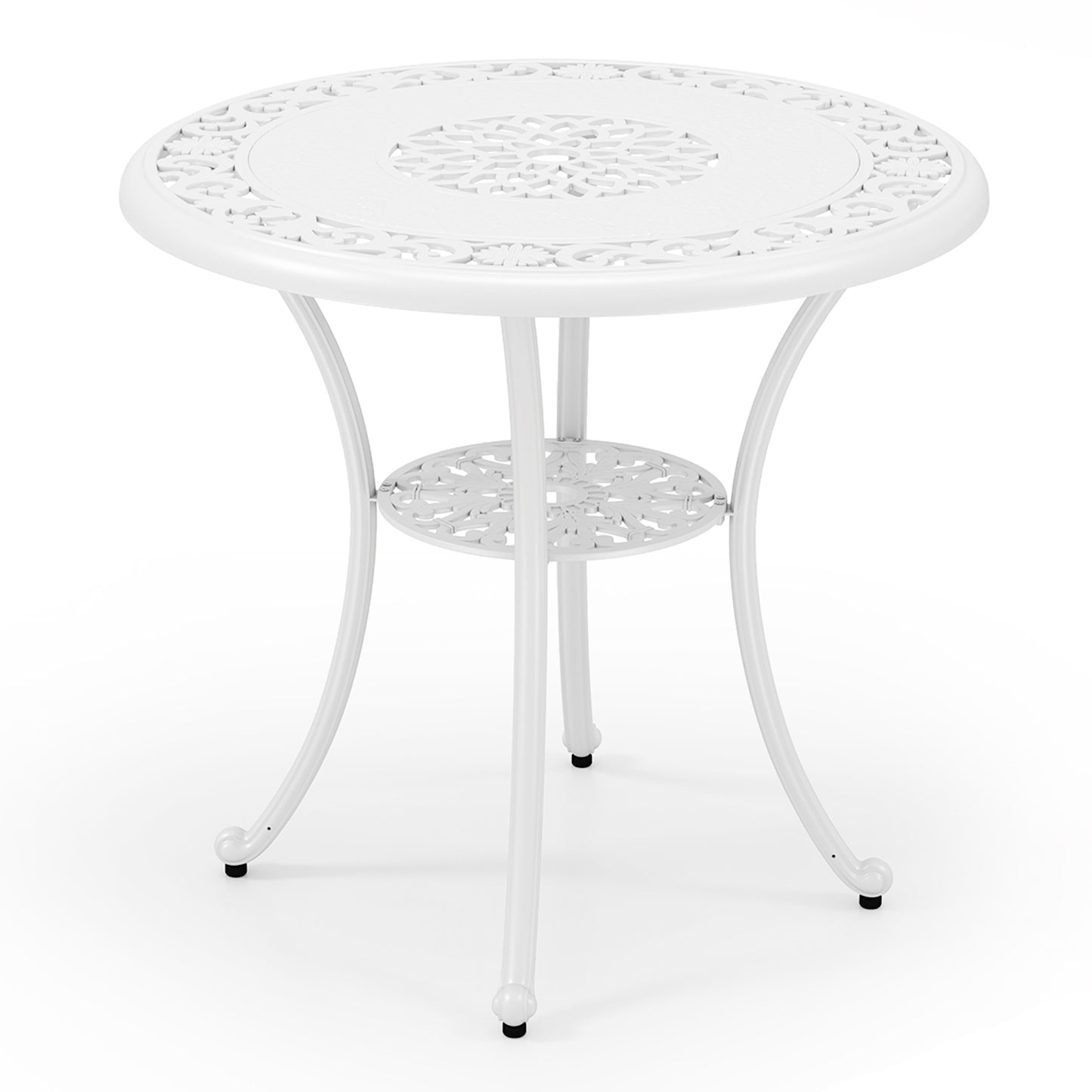 31.5 Inch Round Patio Dining Table for 4 Cast Aluminum with 2-Inch Umbrella Hole, White Patio Dining Tables at Gallery Canada