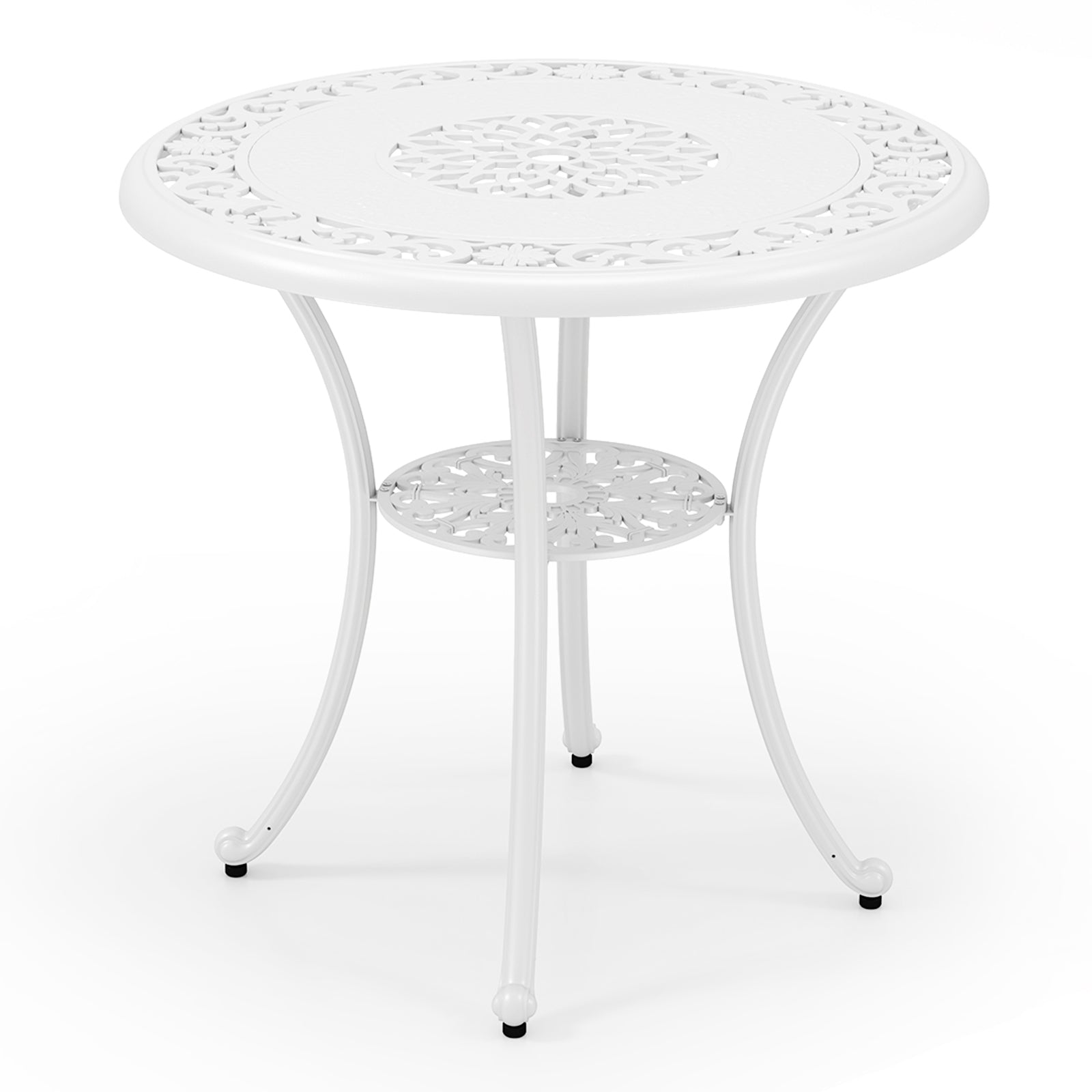 31.5 Inch Round Patio Dining Table for 4 Cast Aluminum with 2-Inch Umbrella Hole, White Patio Dining Tables at Gallery Canada