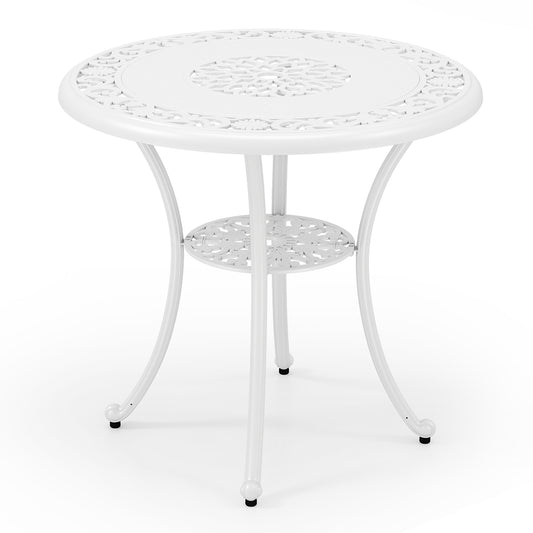 31.5 Inch Round Patio Dining Table, Cast Aluminum, White