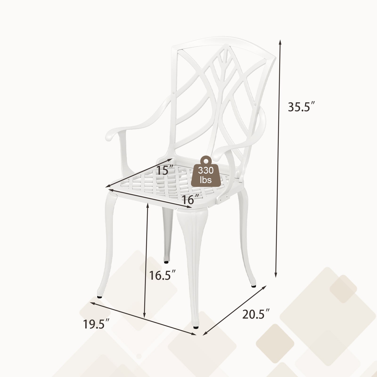 Set of 4 Cast Aluminum Patio Dining Chairs with Armrests and Decorative Patterns, White Patio Dining Chairs at Gallery Canada