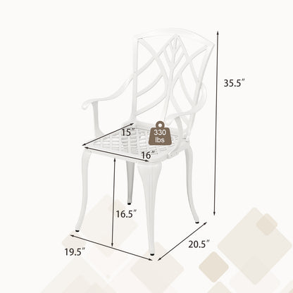 Set of 4 Cast Aluminum Patio Dining Chairs with Armrests and Decorative Patterns, White Patio Dining Chairs at Gallery Canada