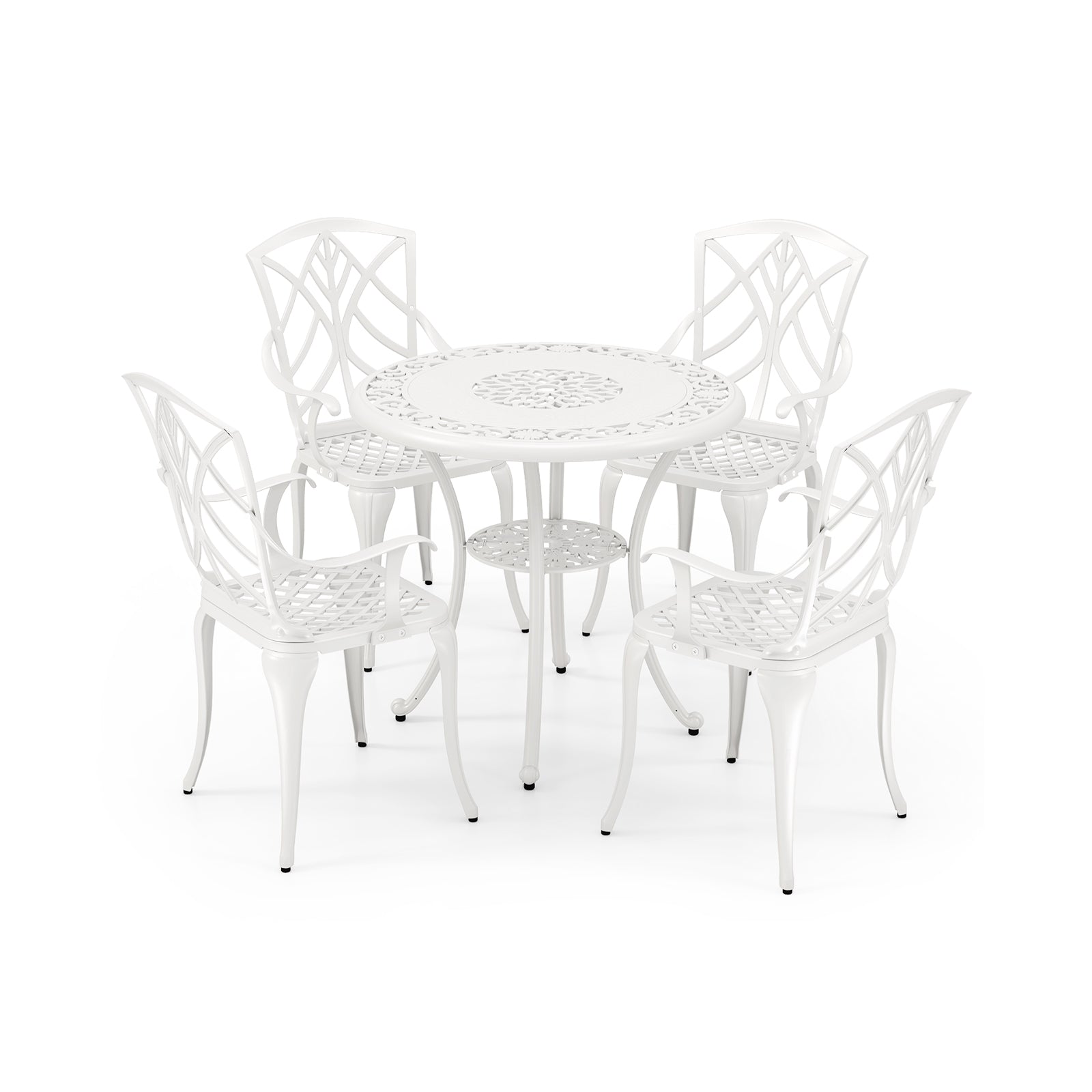 Set of 4 Cast Aluminum Patio Dining Chairs with Armrests and Decorative Patterns, White Patio Dining Chairs at Gallery Canada