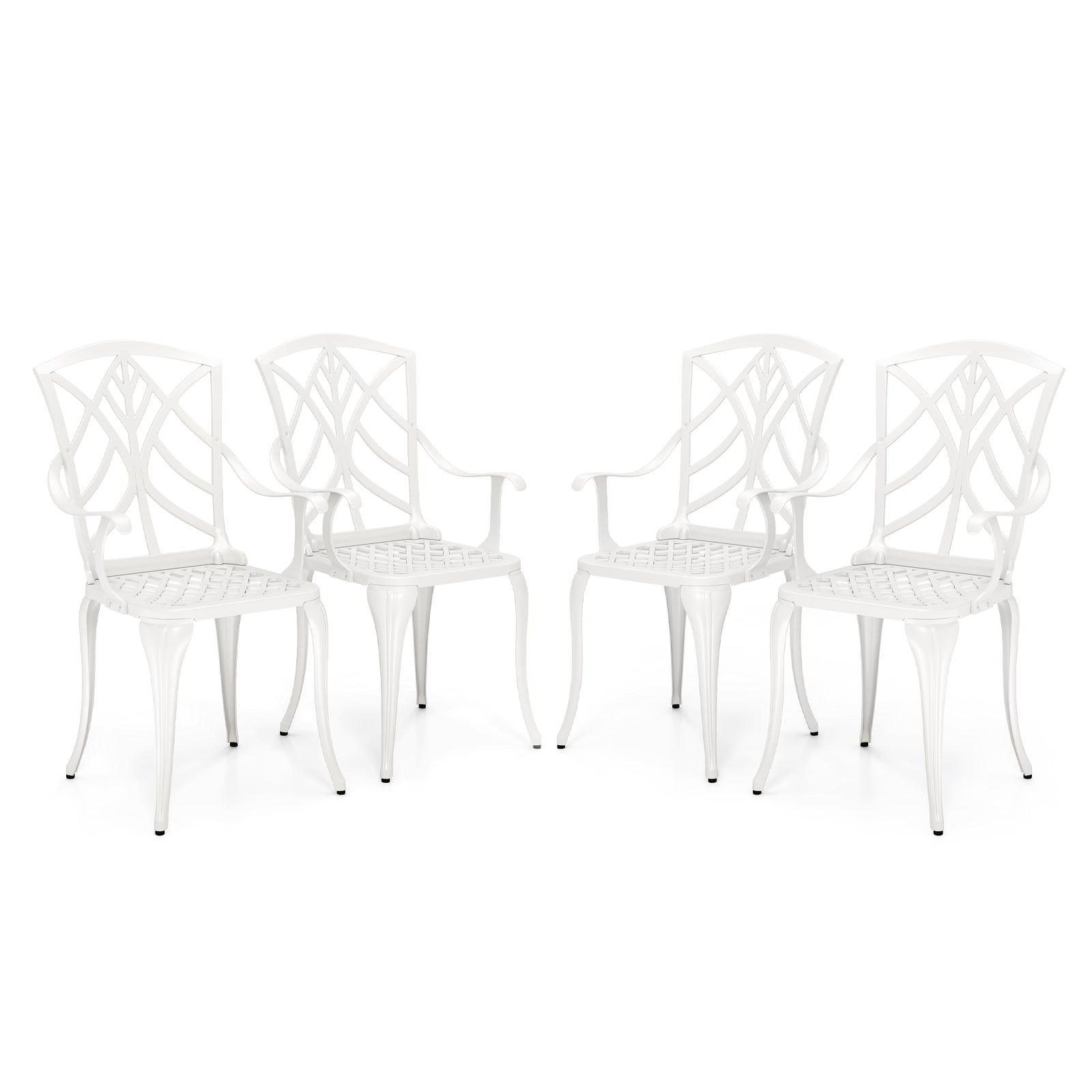 Set of 4 Cast Aluminum Patio Dining Chairs with Armrests and Decorative Patterns, White Patio Dining Chairs at Gallery Canada