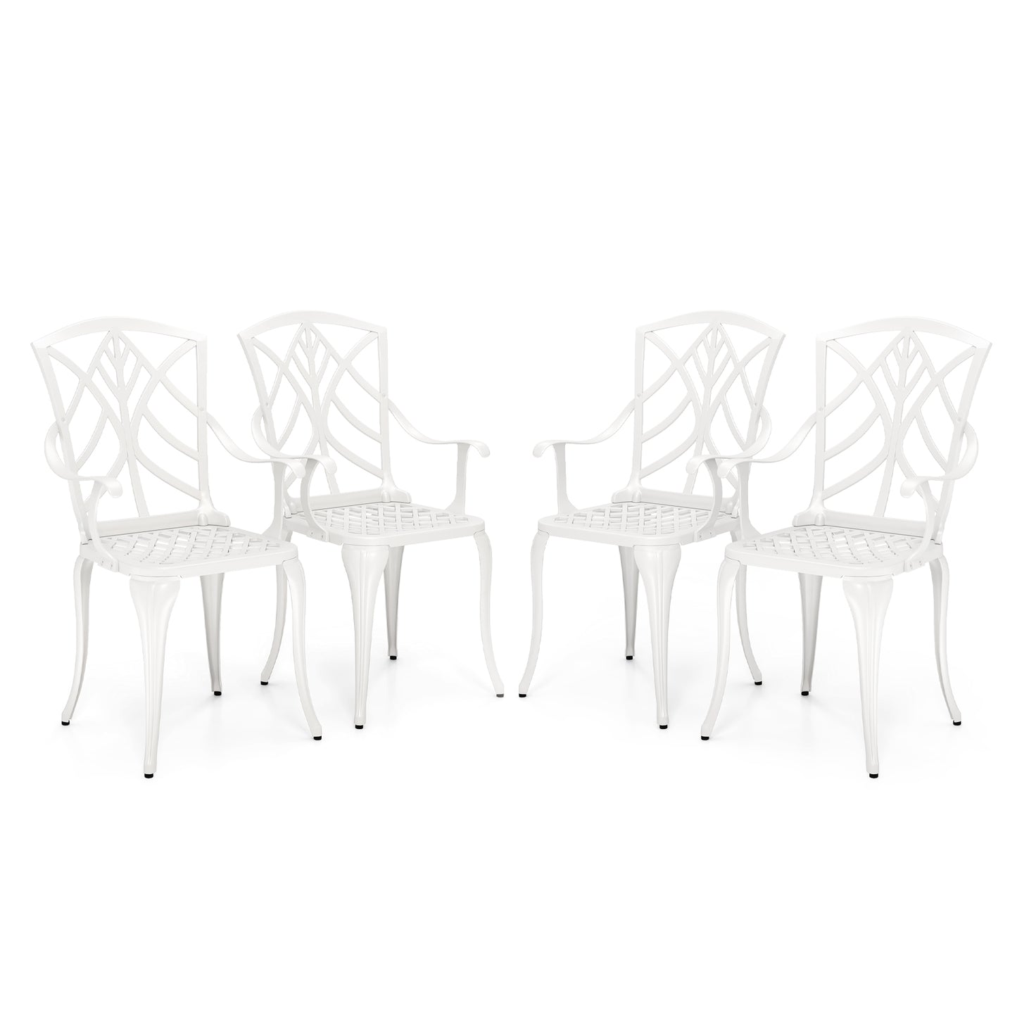 Set of 4 Cast Aluminum Patio Dining Chairs with Armrests and Decorative Patterns, White Patio Dining Chairs at Gallery Canada