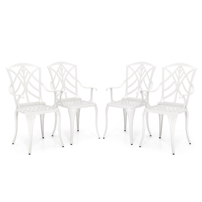 Set of 4 Cast Aluminum Patio Dining Chairs with Armrests and Decorative Patterns, White Patio Dining Chairs at Gallery Canada