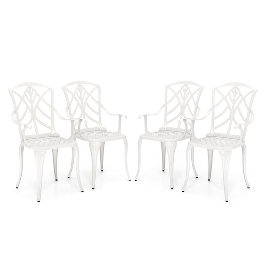Set of 4 Cast Aluminum Patio Dining Chairs with Armrests and Decorative Patterns, White Patio Dining Chairs White at Gallery Canada