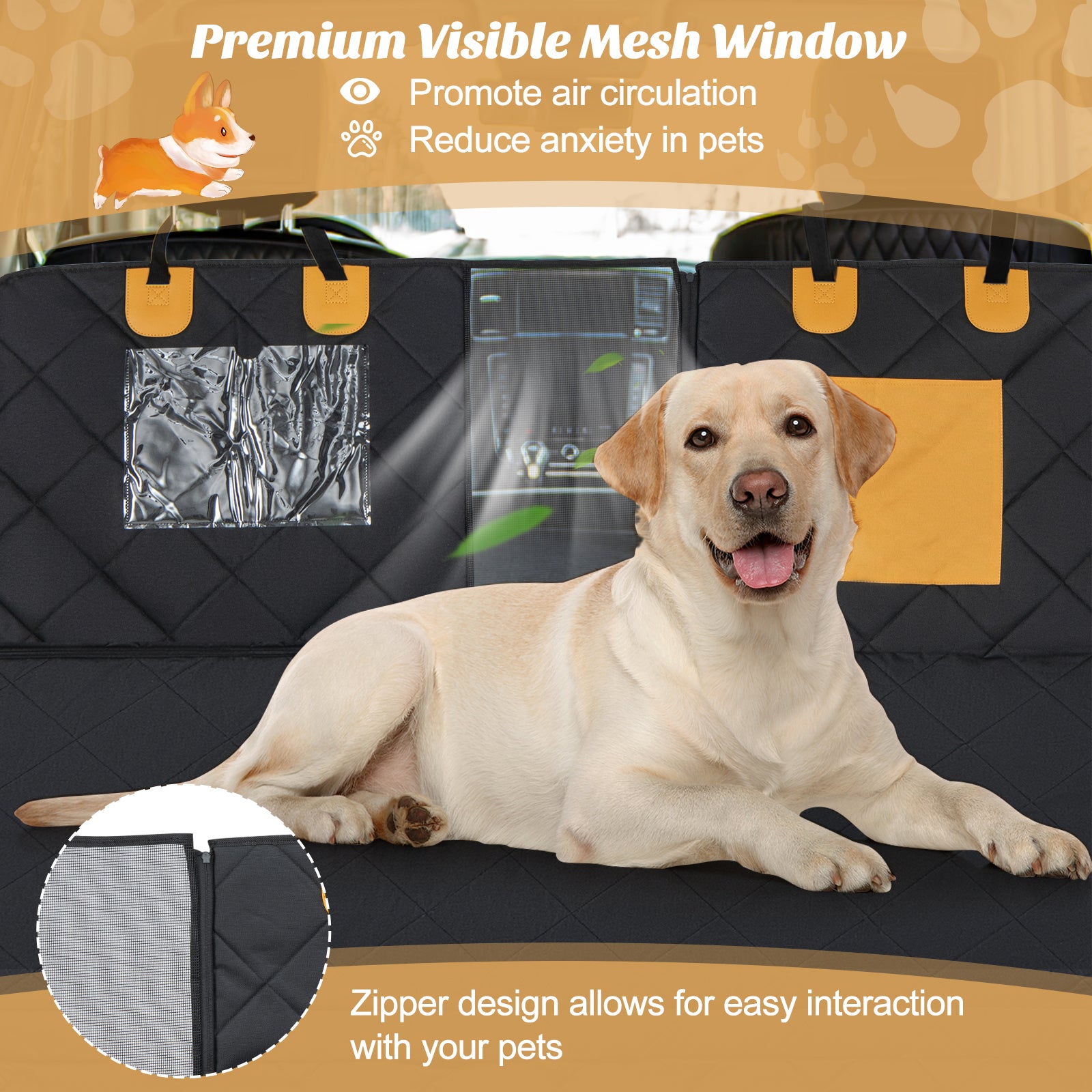 Dog Car Seat Cover Protector for Back Seat with Mesh Windows, Black Dog Supplies at Gallery Canada