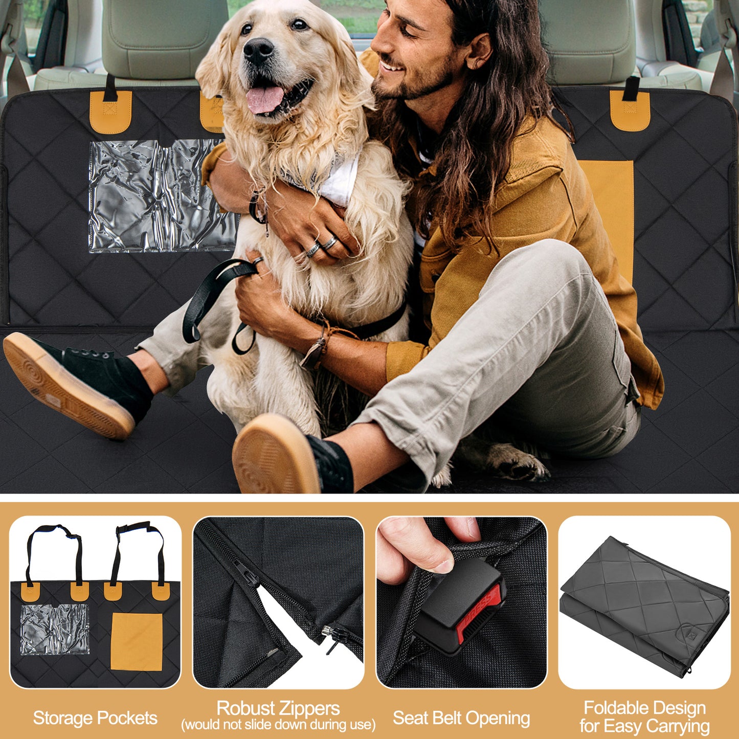 Dog Car Seat Cover Protector for Back Seat with Mesh Windows, Black Dog Supplies at Gallery Canada