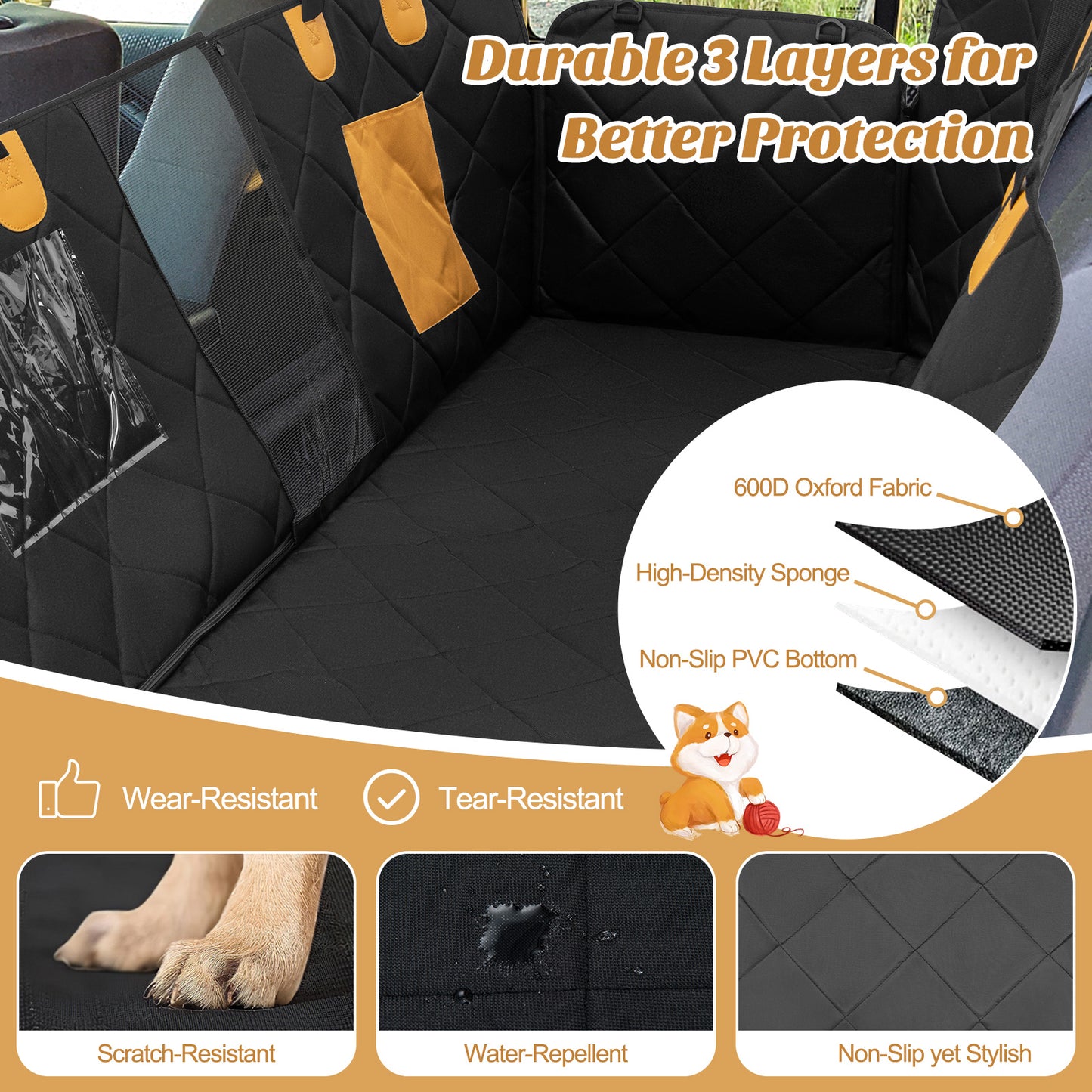 Dog Car Seat Cover Protector for Back Seat with Mesh Windows, Black Dog Supplies at Gallery Canada