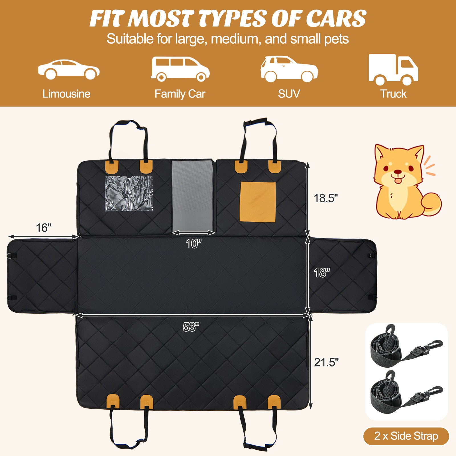 Dog Car Seat Cover Protector for Back Seat with Mesh Windows, Black Dog Supplies at Gallery Canada