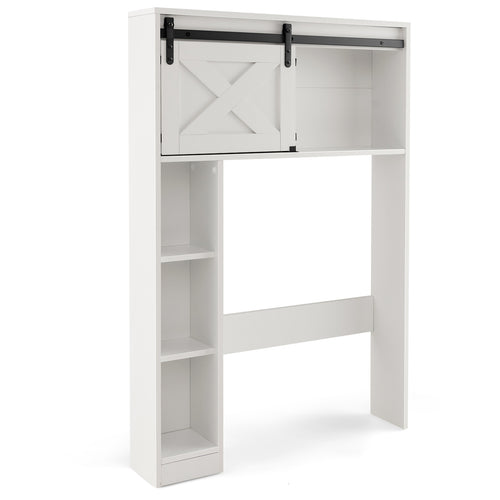 4-Tier Over The Toilet Storage Cabinet with Sliding Barn Door and Storage Shelves, White