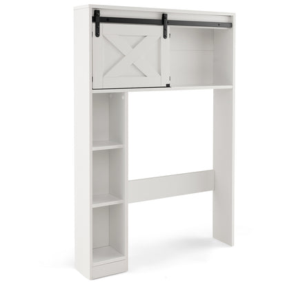 4-Tier Over The Toilet Storage Cabinet with Sliding Barn Door and Storage Shelves, White