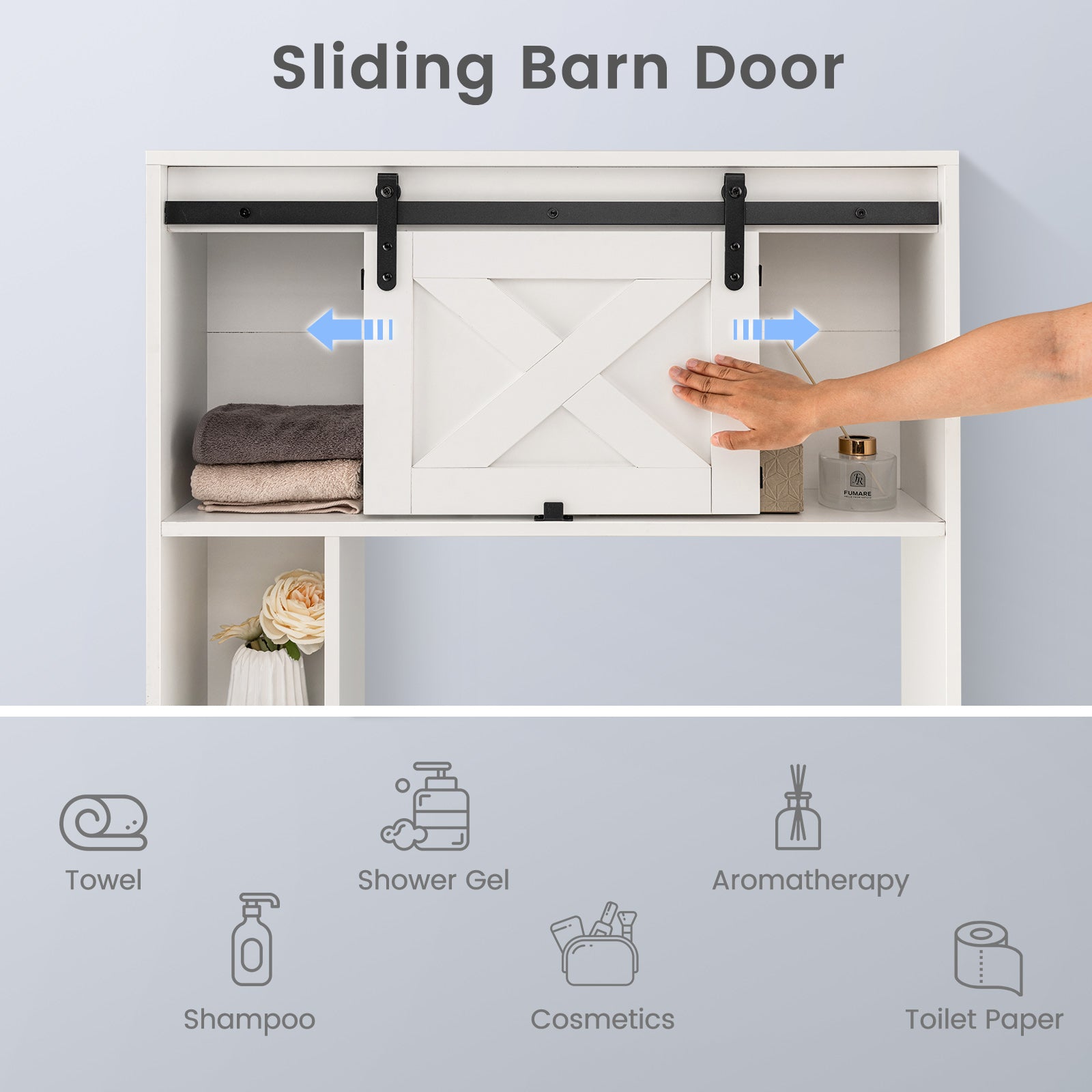 4-Tier Over The Toilet Storage Cabinet with Sliding Barn Door and Storage Shelves, White Bathroom Etagere at Gallery Canada