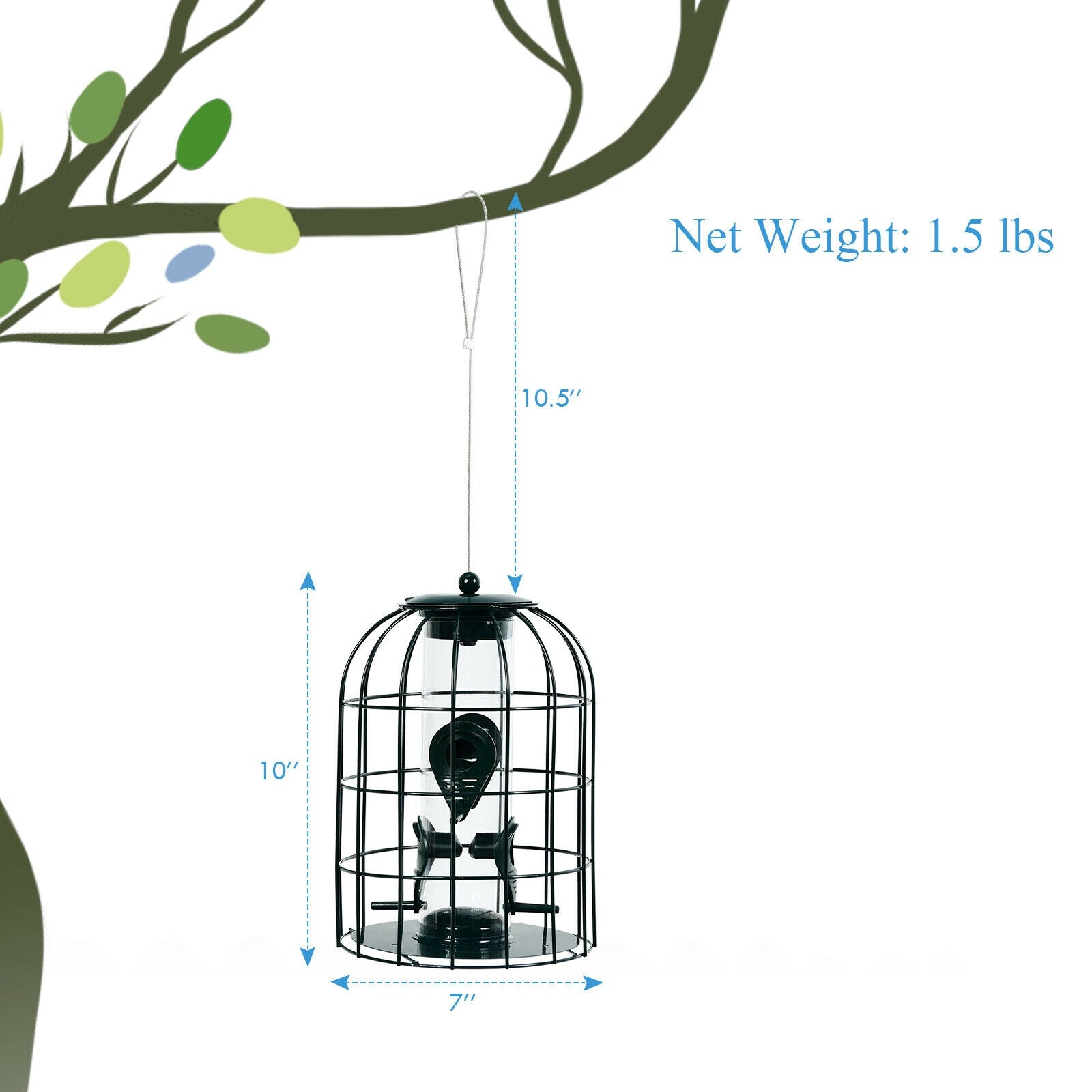 Squirrel-proof Caged Tube Wild Bird Feeder Outdoor Metal Seed Guard Deterrent, Green Bird Supplies at Gallery Canada