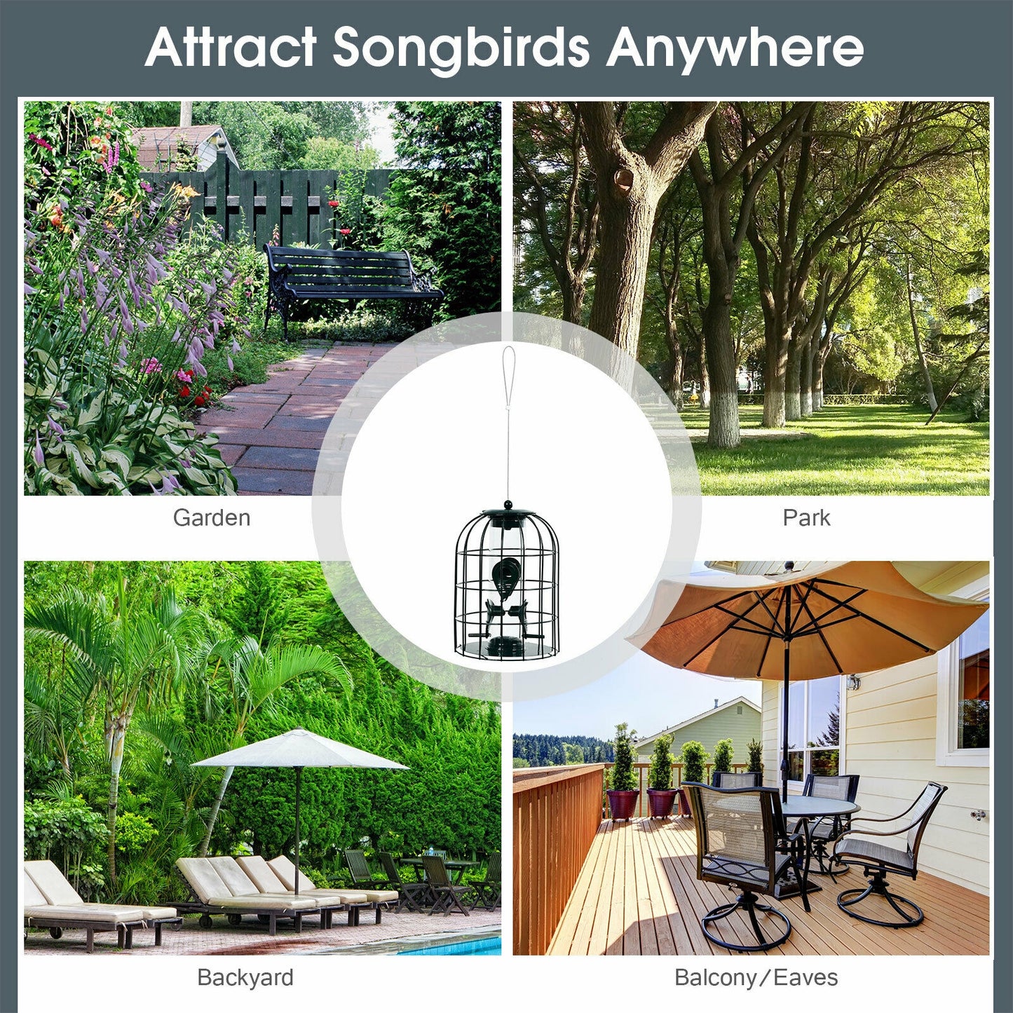 Squirrel-proof Caged Tube Wild Bird Feeder Outdoor Metal Seed Guard Deterrent, Green Bird Supplies at Gallery Canada