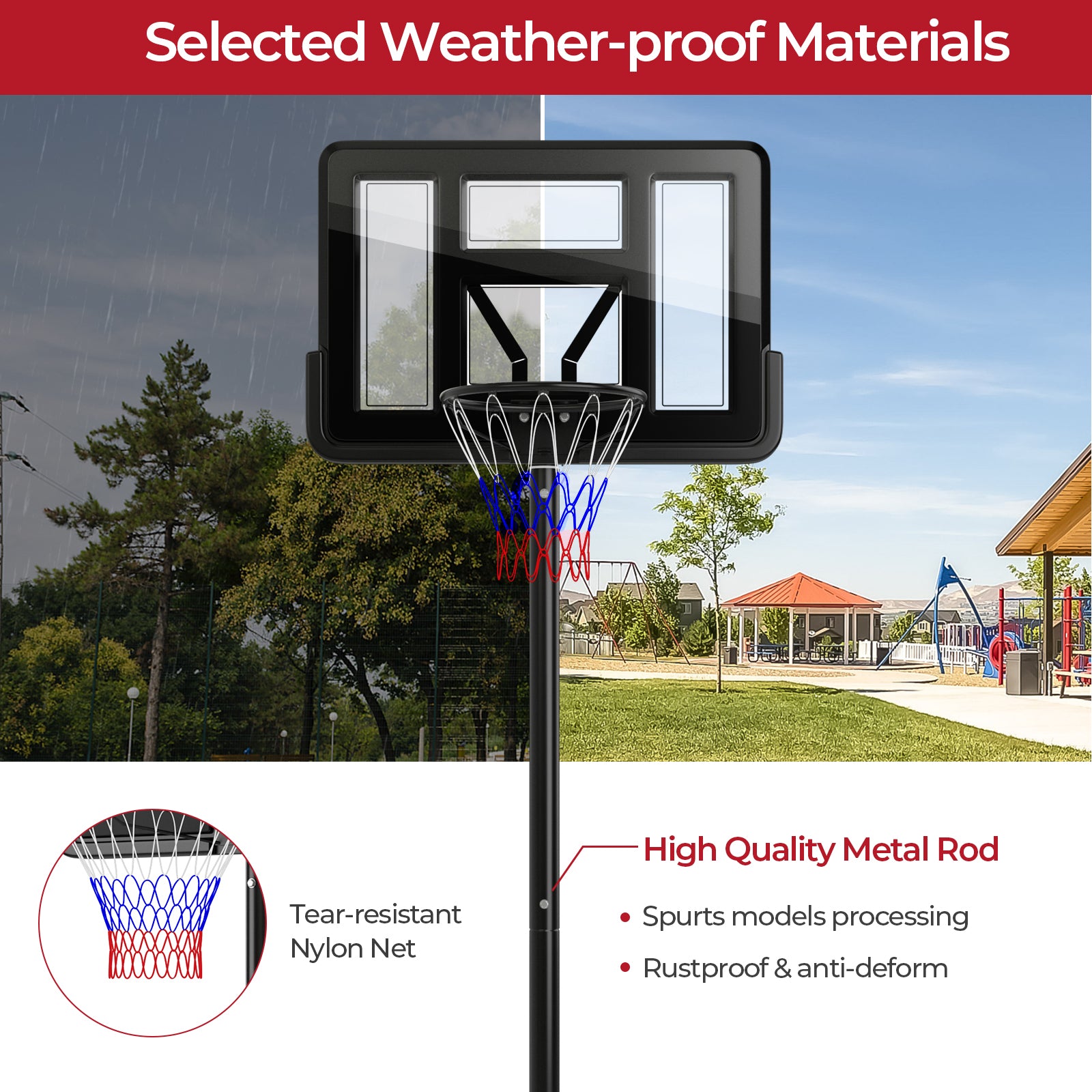 Portable Basketball Hoop with 9-Position Adjustable Height, Black Sport Equipments at Gallery Canada