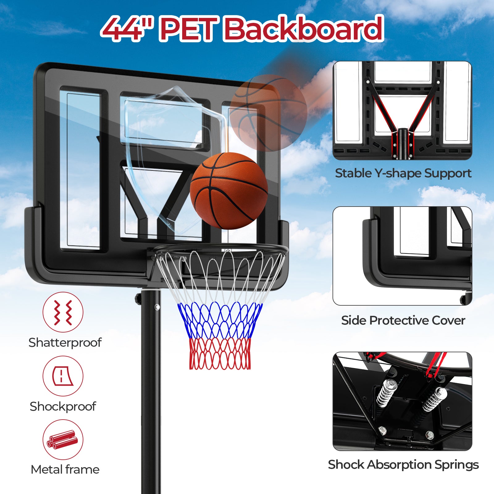 Portable Basketball Hoop with 9-Position Adjustable Height, Black Sport Equipments at Gallery Canada