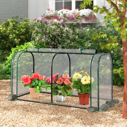 Mini Tunnel Greenhouse with Roll-up Zipper Door, White