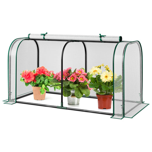 Mini Tunnel Greenhouse, Roll-Up Zipper Door, White