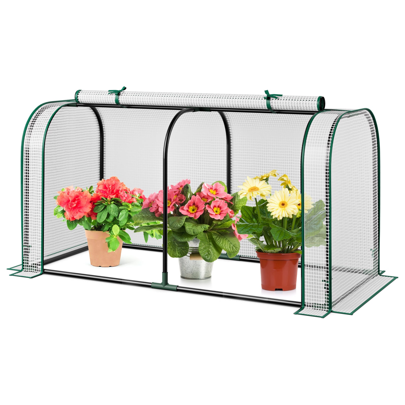 Mini Tunnel Greenhouse with Roll-up Zipper Door, White Greenhouses White at Gallery Canada