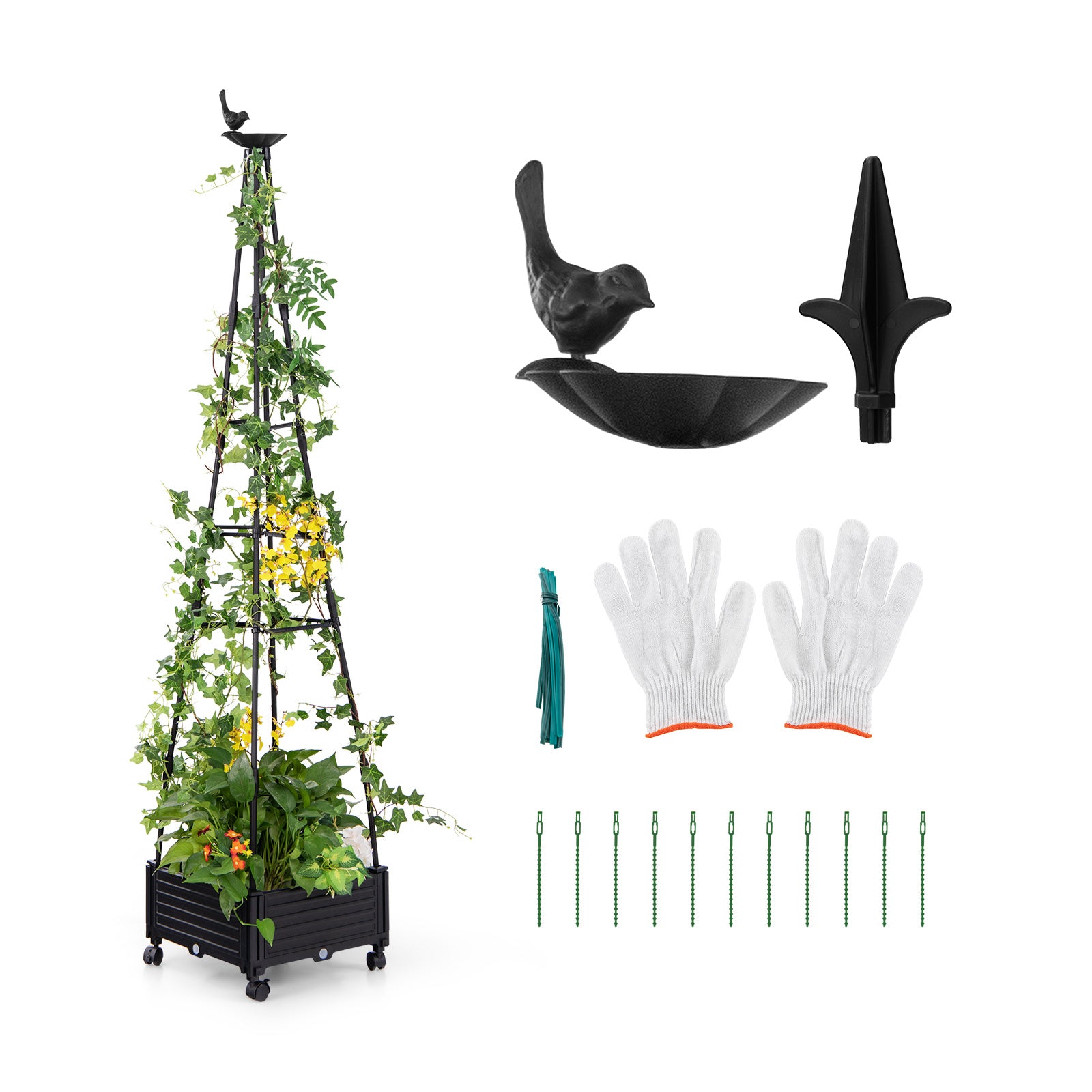 Garden Obelisk Trellis, Self-Drainage System, Climbing Plants, Black Raised Garden Beds at Gallery Canada
