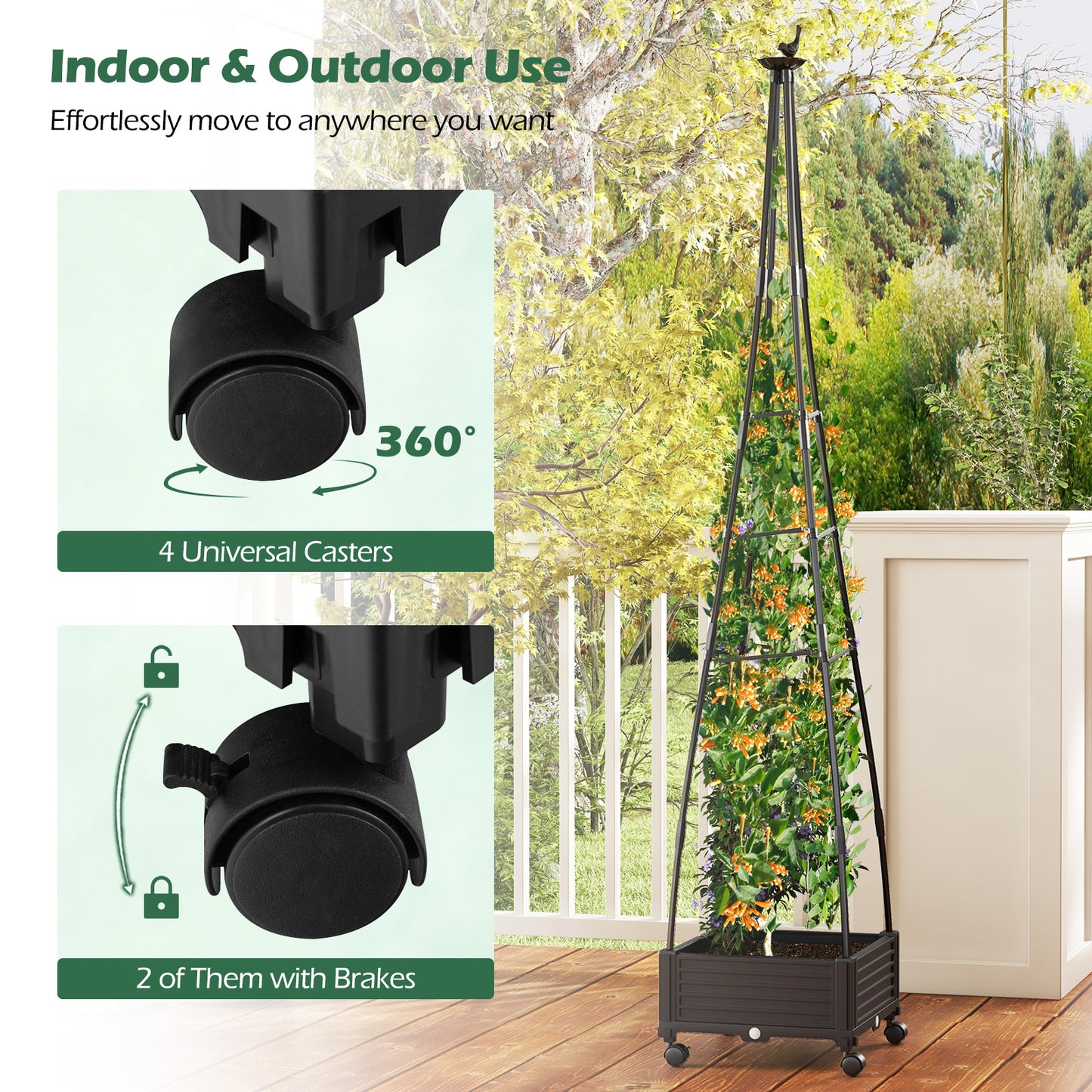 Garden Obelisk Trellis with Self-Drainage System for Climbing Plants, Black Raised Garden Beds at Gallery Canada