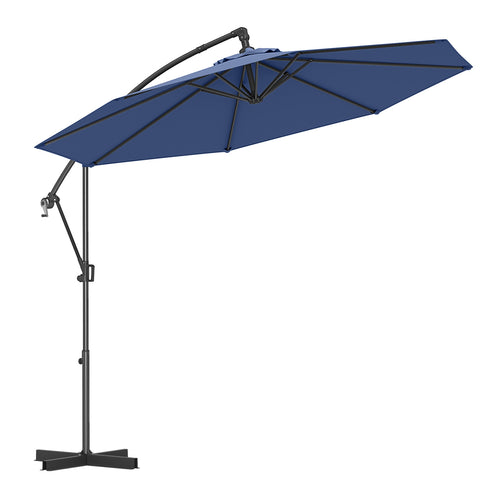 10 Feet Offset Hanging Umbrella with Base and Infinite Tilt, Navy