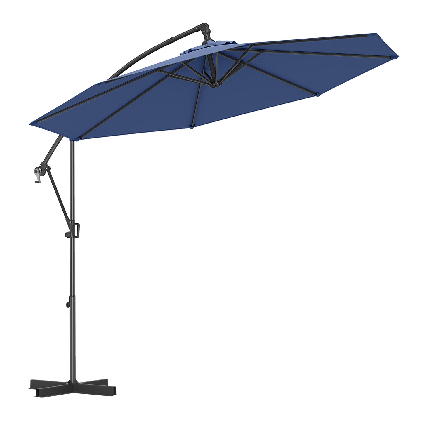 10 Feet Offset Hanging Umbrella With Base, Infinite Tilt, Navy Outdoor Umbrellas Navy at Gallery Canada