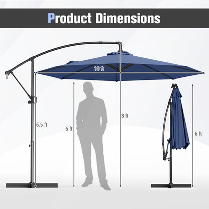 10 Feet Offset Hanging Umbrella with Base and Infinite Tilt, Navy Outdoor Umbrellas at Gallery Canada