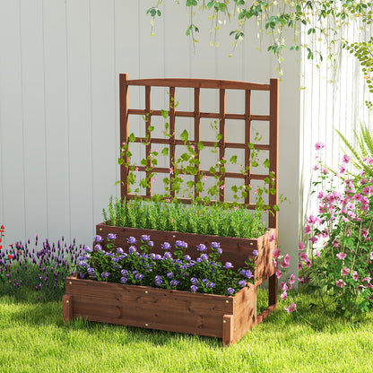 Raised Garden Bed with Trellis 2-tier Wood Planter Box with Drainage Holes, Rustic Brown Raised Garden Beds at Gallery Canada