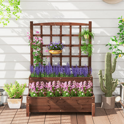 Raised Garden Bed with Trellis 2-tier Wood Planter Box with Drainage Holes, Rustic Brown Raised Garden Beds at Gallery Canada