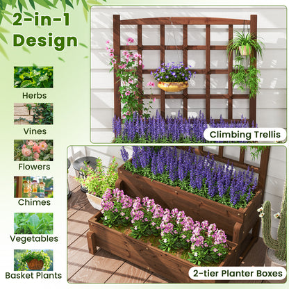 Raised Garden Bed with Trellis 2-tier Wood Planter Box with Drainage Holes, Rustic Brown Raised Garden Beds at Gallery Canada