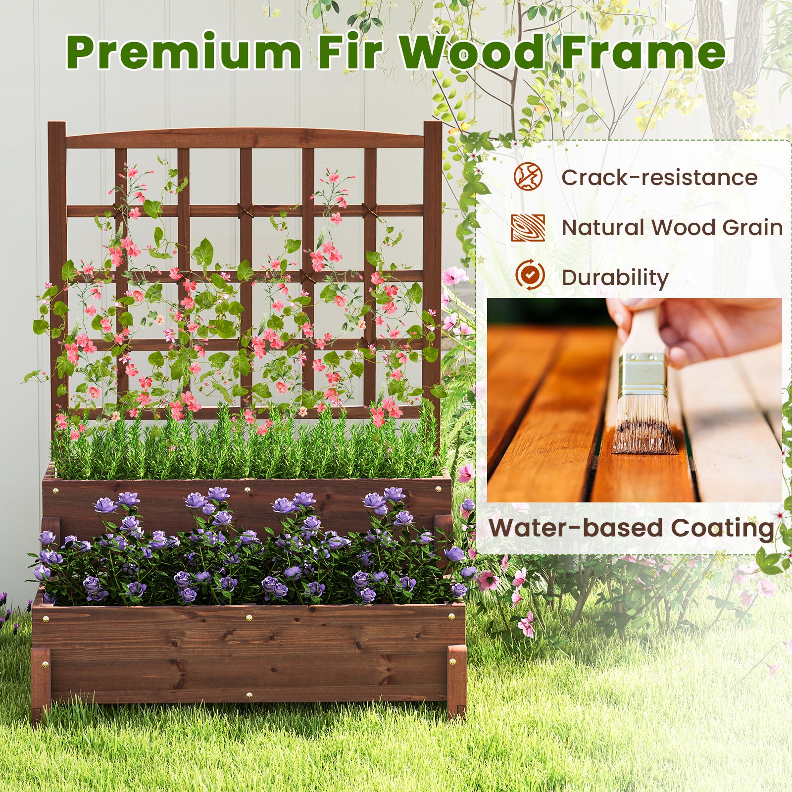 Raised Garden Bed with Trellis 2-tier Wood Planter Box with Drainage Holes, Rustic Brown Raised Garden Beds at Gallery Canada