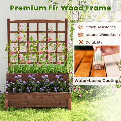Raised Garden Bed with Trellis 2-tier Wood Planter Box with Drainage Holes, Rustic Brown Raised Garden Beds at Gallery Canada